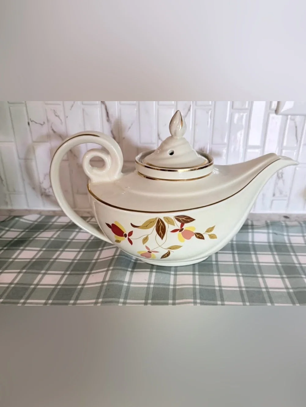 Vintage Hall’s China Alladin Autumn Leaf Teapot with Infuser 1950s Retro Kitchen